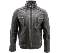 Infinity Leather Hommes Vintage Veste motard en cuir noir