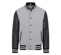 Infinity Leather Letterman Baseball Gris Laine Noir Cuir Varsity Bomber Jacket