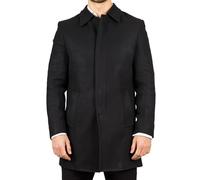 Infinity Leather Manteau Noir en Laine Mélangée Pour Homme, V D'Hiver à Col Classique, Trench Manteau