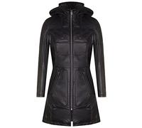Infinity Leather Parka Femme Noire En Cuir Matelassé À Capuche 2XL