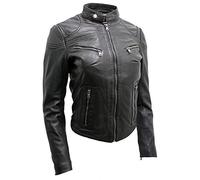 Infinity Leather Veste de Motard en Cuir Noir Pour Femmes
