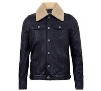 Infinity Leather Veste en Cuir Marin Pour Homme Camionneur en Peau de Mouton Amovible Col Sherpa Manteau en Jean Décontracté M