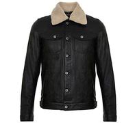 Infinity Leather Veste en Cuir Noir Pour Homme Camionneur en Peau de Mouton Amovible Col Sherpa Manteau en Jean Décontracté L