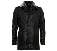 Infinity Leather Veste en Molleton Chaud Mi Longue Classique en Cuir à Col Amovible pour Homme
