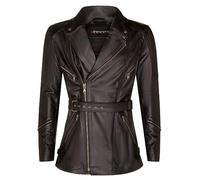 Infinity Leather Veste Hommes Noir Fermeture éclair Transversale 3/4 Cuir Longue Moto CE Armour Veste de Motard