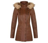 Infinity Leather Veste Parka Femme En Cuir Bronzer Trench Manteaut À Capuche Amovible Et Matelassé 5XL