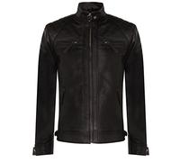 Infinity Leather Veste Rétro en Cuir Noir Pour Hommes Classique Courses Veste Matelassée Motard Moto Fashion M
