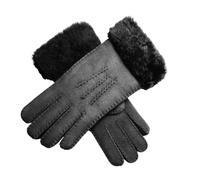 Infinity Leather Womens Gants en peau de mouton daim noir avec manchette en fourrure