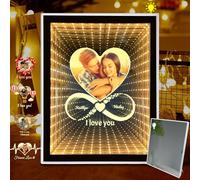 Infinity LED 3D Miroir Tunnel Light Personnalisé Cadre Photo - Miroir de Maquillage Décoratif avec Lumière Photo/Texte Personnalisé - Cadeaux pour Couple Anniversaire, Mariage, Saint Valentin