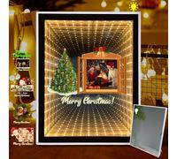 Infinity LED 3D Miroir Tunnel Light Personnalisé Cadre Photo - Miroir de Maquillage Décoratif avec Lumière Photo/Texte Personnalisé - Cadeaux pour Noël, Miroir Lumineux Décoratif pour Fête