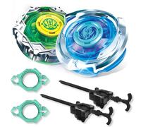 INFINITY NADO S7 Toupie 2PCS avec 2 Rack lanceurs, Toupie en Métal Type Balance/Endurance Rotation Droite, Jouet pour Enfant garçons Filles 5+, Bleu & Vert
