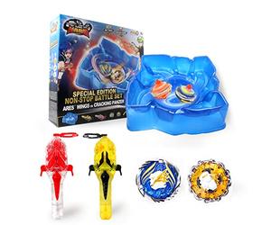 INFINITY NADO Toupies avec Arene,Jouet Enfant 5 6 7 8 9 10 11 12 Ans Garcon Fille Cadeau,Battle Set Non-Stop Battle Pack de 2 Toupies de ARE'S Wings et Cracking Panzer