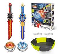 INFINITY NADO Toupies Battle Arena Set, toupie Lumineuse en métal pour Enfants 2PCS, Jouets de Combat avec épée Lanceur, toupie pour Enfants garçons et Filles de 5 6 7 8 9 10 11 12 Ans et Plus