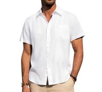 InfiniZer Chemise d'été à manches courtes pour homme avec poche, coupe droite, pour les loisirs et les affaires, chemise blanche légère pour homme