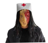 Infirmière de Masque effrayante Masque d'halloween réaliste réaliste avec Longs Cheveux et Horreur du Chapeau décorations d'halloween pour Le Cosplay Masquerade Party Latex Film Props Nurse.