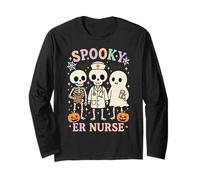 Infirmière effrayante des urgences d'Halloween squelette fantôme personnel médical RN Manche Longue