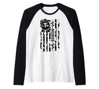 Infirmière Patriotique Drapeau américain ECG Heartbeat Graphique Manche Raglan