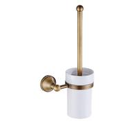 INFJMH Brosse WC Porte-Brosse de Toilette en Laiton Antique, Ensemble de brosses de Toilette murales pour Salle de Bains, Brosse avec Tasse en céramique, Accessoires de Salle de Bains Balai WC