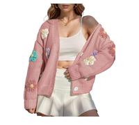 INFJMH Cardigan d'automne Y2k pour Femmes, Pull à Manches Longues, Ouvert sur Le Devant, Broderie de Fleurs, Manteau d'extérieur en Tricot, Tenue esthétique en Crochet