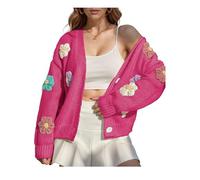 INFJMH Cardigan d'automne Y2k pour Femmes, Pull à Manches Longues, Ouvert sur Le Devant, Broderie de Fleurs, Manteau d'extérieur en Tricot, Tenue esthétique en Crochet