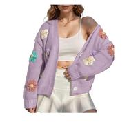 INFJMH Cardigan d'automne Y2k pour Femmes, Pull à Manches Longues, Ouvert sur Le Devant, Broderie de Fleurs, Manteau d'extérieur en Tricot, Tenue esthétique en Crochet