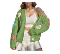 INFJMH Cardigan d'automne Y2k pour Femmes, Pull à Manches Longues, Ouvert sur Le Devant, Broderie de Fleurs, Manteau d'extérieur en Tricot, Tenue esthétique en Crochet