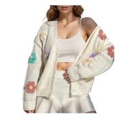 INFJMH Cardigan d'automne Y2k pour Femmes, Pull à Manches Longues, Ouvert sur Le Devant, Broderie de Fleurs, Manteau d'extérieur en Tricot, Tenue esthétique en Crochet