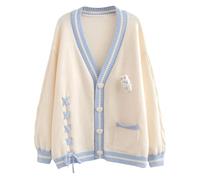 INFJMH Cardigan Mignon avec nœud en Forme de Lapin 3D pour Femme, avec Poche, Kawaii, Manches Longues, boutonné, Pull en Tricot torsadé