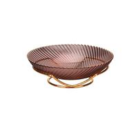 INFJMH Corbeille Corbeille à fruits en verre avec support en métal doré, bol de service rond transparent, panier à fruits décoratif moderne for salon, cuisine, comptoir bol(Lila,23x6.5cm)