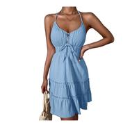 INFJMH Mini Robe d'été à Bretelles Spaghetti pour Femmes, Dos Nu, croisé sur Le Devant, smockée, à Plusieurs Niveaux, Courte et Fluide