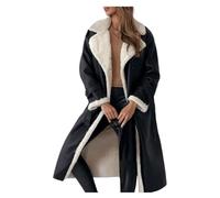 INFJMH Veste Blazer Longue en Polaire pour Femme, Trench-Coat d'hiver à Revers cranté doublé Sherpa, vêtements d'extérieur en Simili Cuir avec Ceinture