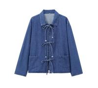 INFJMH Veste en Jean Y2K décontractée surdimensionnée à Manches Longues pour Femme, Chemise en Jean Goth Grunge avec nœud Papillon sur Le Devant.