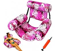 Inflatable Pool Float for Adults, Blow Up Pool Lounge Chair with Seat and Backrest, Floating Chair for Pool, Lake, Beach and Summer Water Relaxation (Magenta Monstera Leaf)
