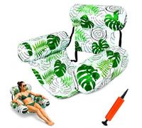 Inflatable Pool Float for Adults, Blow Up Pool Lounge Chair with Seat and Backrest, Floating Chair for Pool, Lake, Beach and Summer Water Relaxation (Green Monstera Leaf)