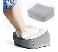 Inflatable Travel Foot Rest Pillow, Head Pad, Soft Flocking Pillow, Flights Relax Cushion Ottomans Leg Up with Air Pump for Office, Home Relax, Camping and Travel Use-Gray (1PC)