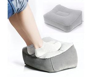 Inflatable Travel Foot Rest Pillow, Head Pad, Soft Flocking Pillow, Flights Relax Cushion Ottomans Leg Up with Air Pump for Office, Home Relax, Camping and Travel Use-Gray (1PC)