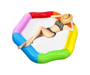 Inflatable Water Float - 177x157cm Hexagonal Colorful Pool Mat, Adult Permeable Mesh Rainbow Block Floating Lounger, Summer Vacation Lounge Raft | Lake Sea Beach River Camping Water Parties