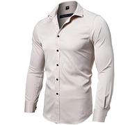 INFLATION Chemise élastique Homme, Manches Longues, Taille ajustée, Casual/Formel, Multiple Couleurs à Choisir,Beige 2,42