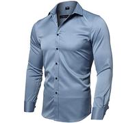 INFLATION Chemise élastique Homme, Manches Longues, Taille ajustée, Casual/Formel, Multiple Couleurs à Choisir,Bleue de L'eau 2.,42