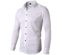 INFLATION Chemise élastique Homme, Manches Longues, Taille ajustée, Casual/Formel, Multiple Couleurs à Choisir,Blanc,43