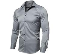 INFLATION Chemise élastique Homme, Manches Longues, Taille ajustée, Casual/Formel, Multiple Couleurs à Choisir,Gris Ardoise.,42