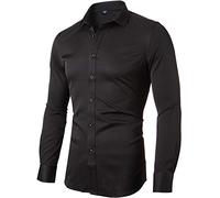 INFLATION Chemise élastique Homme, Manches Longues, Taille ajustée, Casual/Formel, Multiple Couleurs à Choisir,Noir,42