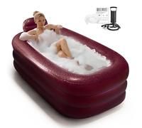 Inflatoast Inflatable Bathtub for Women, with Pillow Headrest - Portable Foldable Freestanding Hot Spa Bath Tub with Cover, Elegant Indoor One-Person Soaking Tub for Self-Care & Relaxation,Burgundy