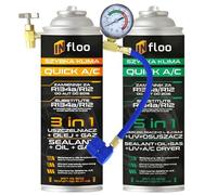 INfloo Quick A/C - Substitut du R134a 5en1 + 3en1 - Gaz réfrigérant sans HFC avec huile, colmatant, traceur UV et déshydratant + tuyau avec manomètre + gants - kit recharge clim voiture 1994-2016