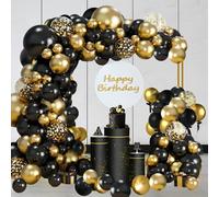 INFLORAL Kit d'arche de ballons noirs et dorés - 174 ballons noirs et dorés - Pour fête d'anniversaire, mariage, fête prénuptiale et fête prénatale