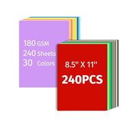 INFOOD Lot de 240 feuilles de papier cartonné coloré en vrac, 21,6 x 27,9 cm, 30 couleurs assorties pour impression, fabrication de cartes, loisirs créatifs, fournitures scolaires et de bureau