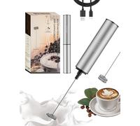 INFOOD Mousseur à lait rechargeable avec couvercle - Baguette à mousseur à café portable avec 2 fouets amovibles en acier inoxydable, 2 vitesses réglables pour latte, cappuccino, chocolat chaud, œuf,