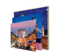 INFORMA Cadre photo LED aspect bois 3 changements de cadre photo thème ville européenne, sans cadre, 50 x 50 cm, 27 LED, motifs interchangeables avec impression directe UV