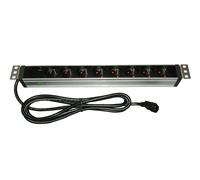 PDU 19'' L8 RM C14 - 8 prises FR + câble d'alimentation IEC C14 (10A) pour onduleur jusqu'à 2K - REF 61475 - DIM : 45 x 485 x 45 - 0.86 KG