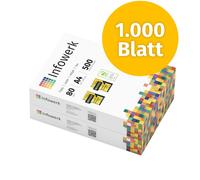 Infowerk Papier d'impression Papier à copier 1000 feuilles 2 x 500 A4 80g Premium blanc PEFC